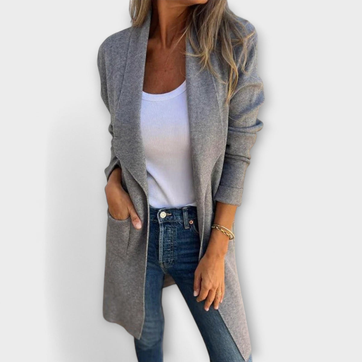 Libi - Manteau Cardigan Cintré Rose Poudré