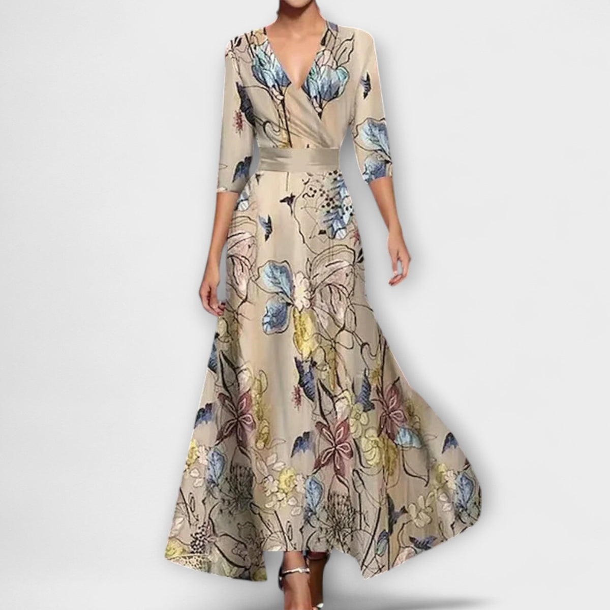 Alma - Robe Blanche et Bleue à Motif Floral