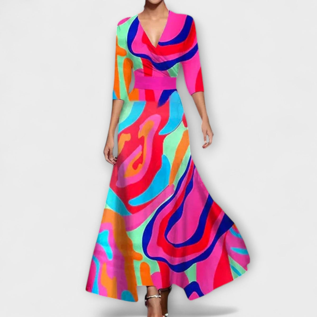 Alma - Robe Blanche et Bleue à Motif Floral