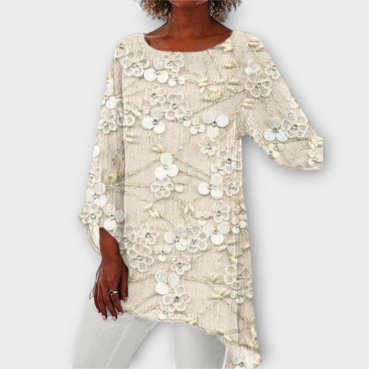 Harper - Chemisier Beige à Imprimé Floral Cristal