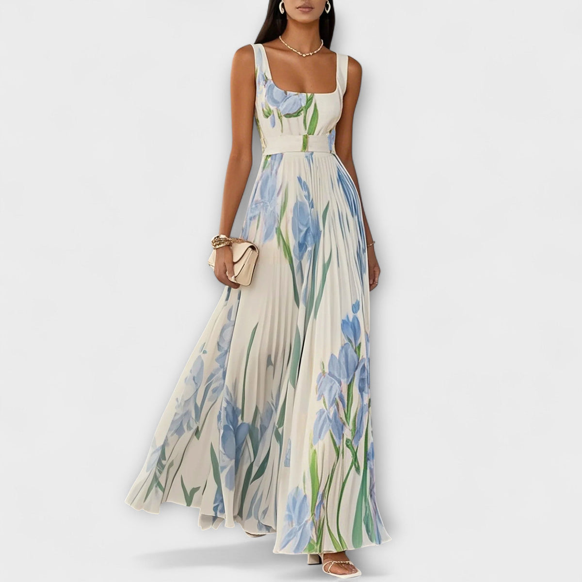 Penélope - Robe Longue en Mousseline Crème à Fleurs
