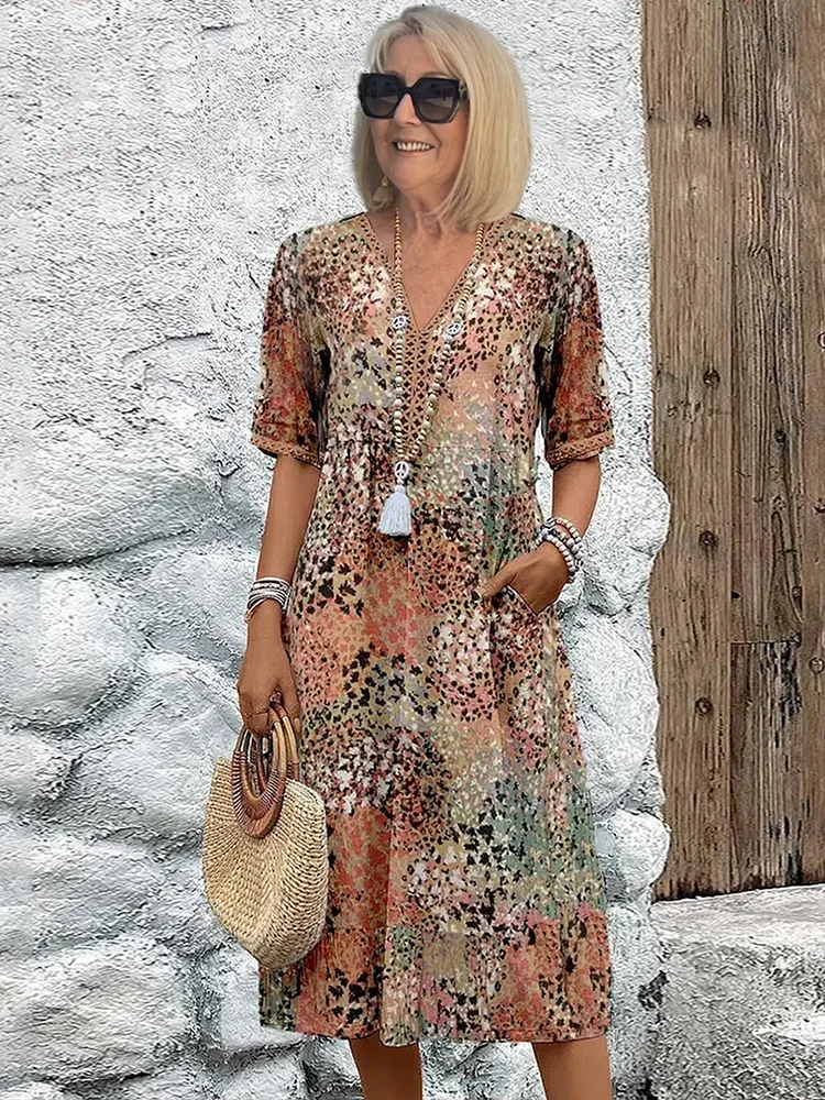 Lia - Robe Midi Rouge à Motif Floral