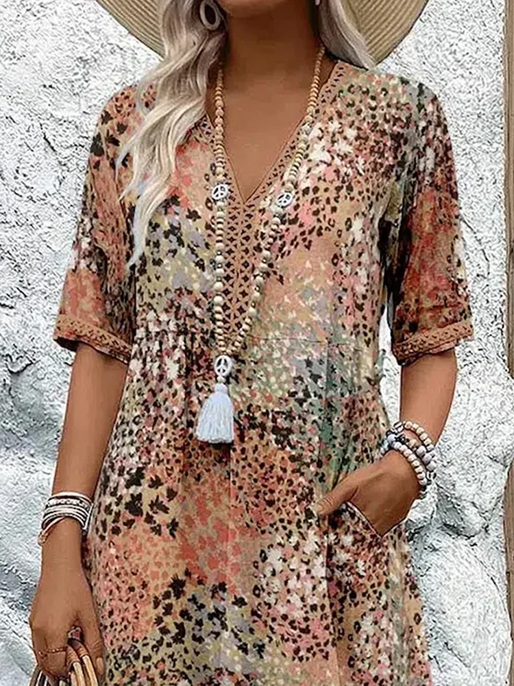 Lia - Robe Midi Rouge à Motif Floral