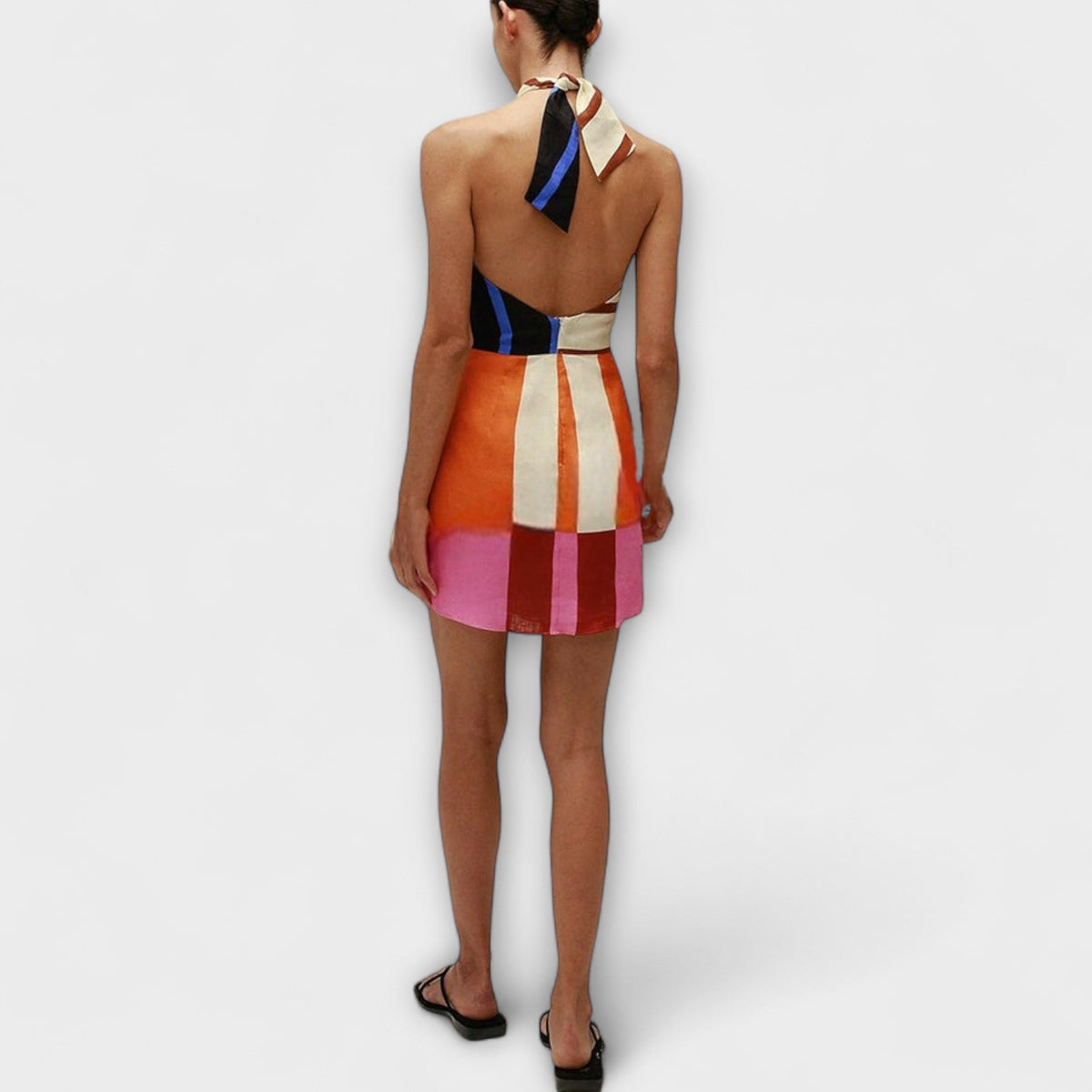 Jeniah - Mini-Robe à Col Licou et Color-Block
