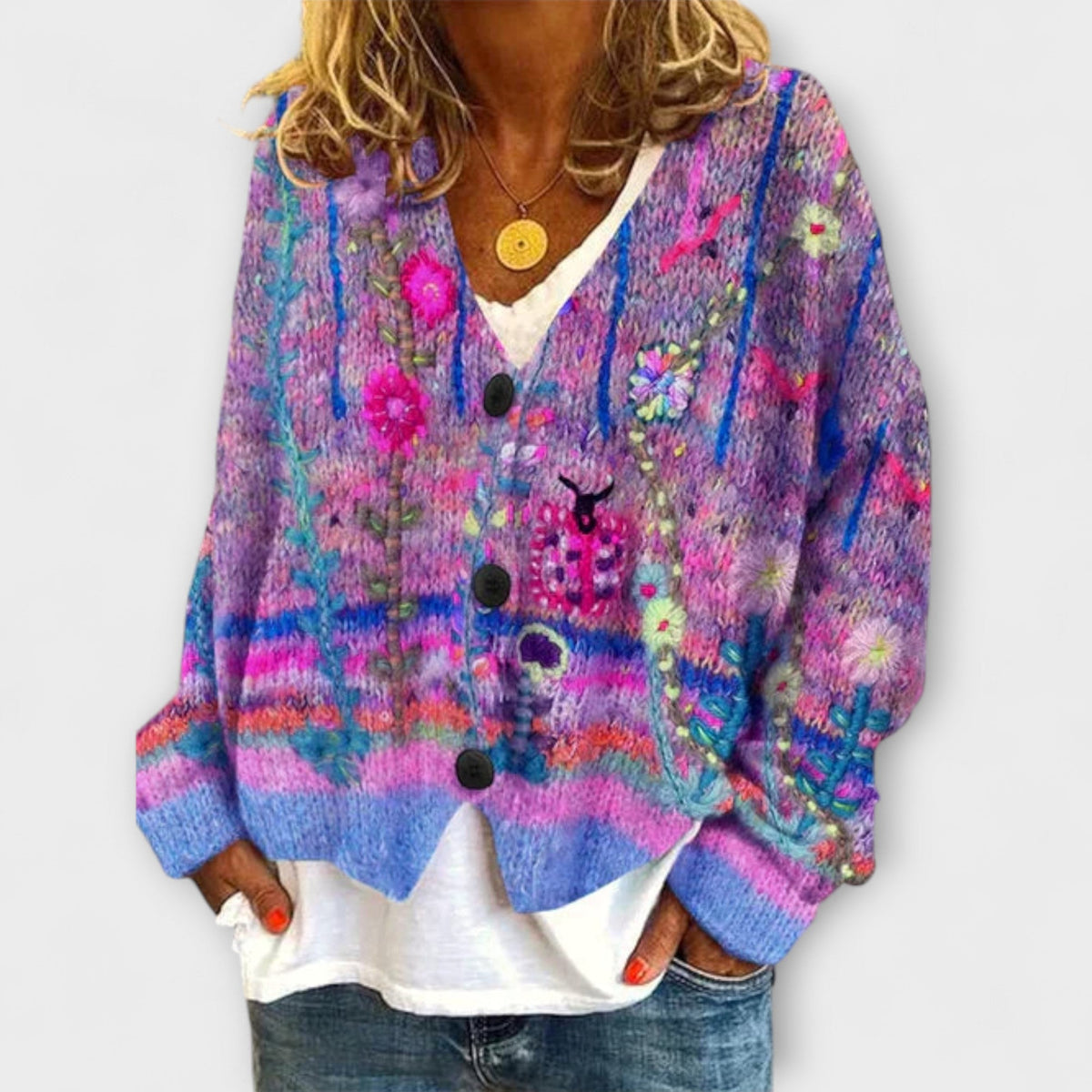Belle - Blazer Tricoté Vintage Coloré