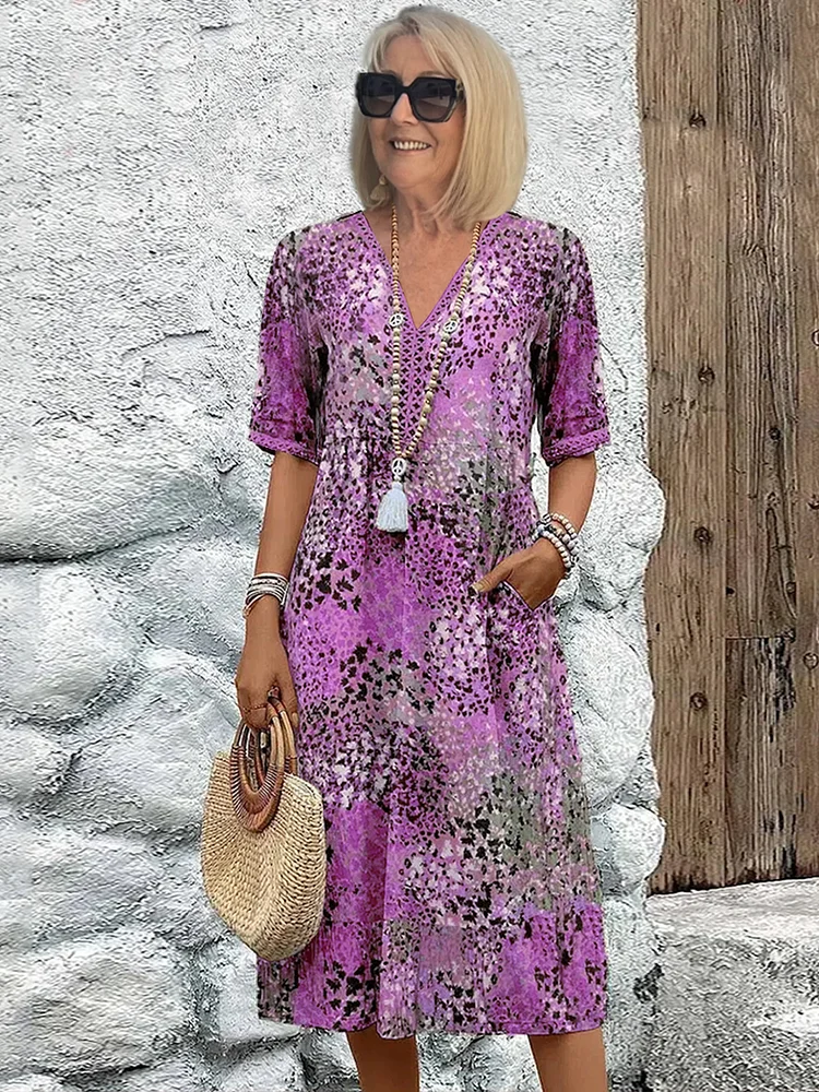 Lia - Robe Midi Rouge à Motif Floral