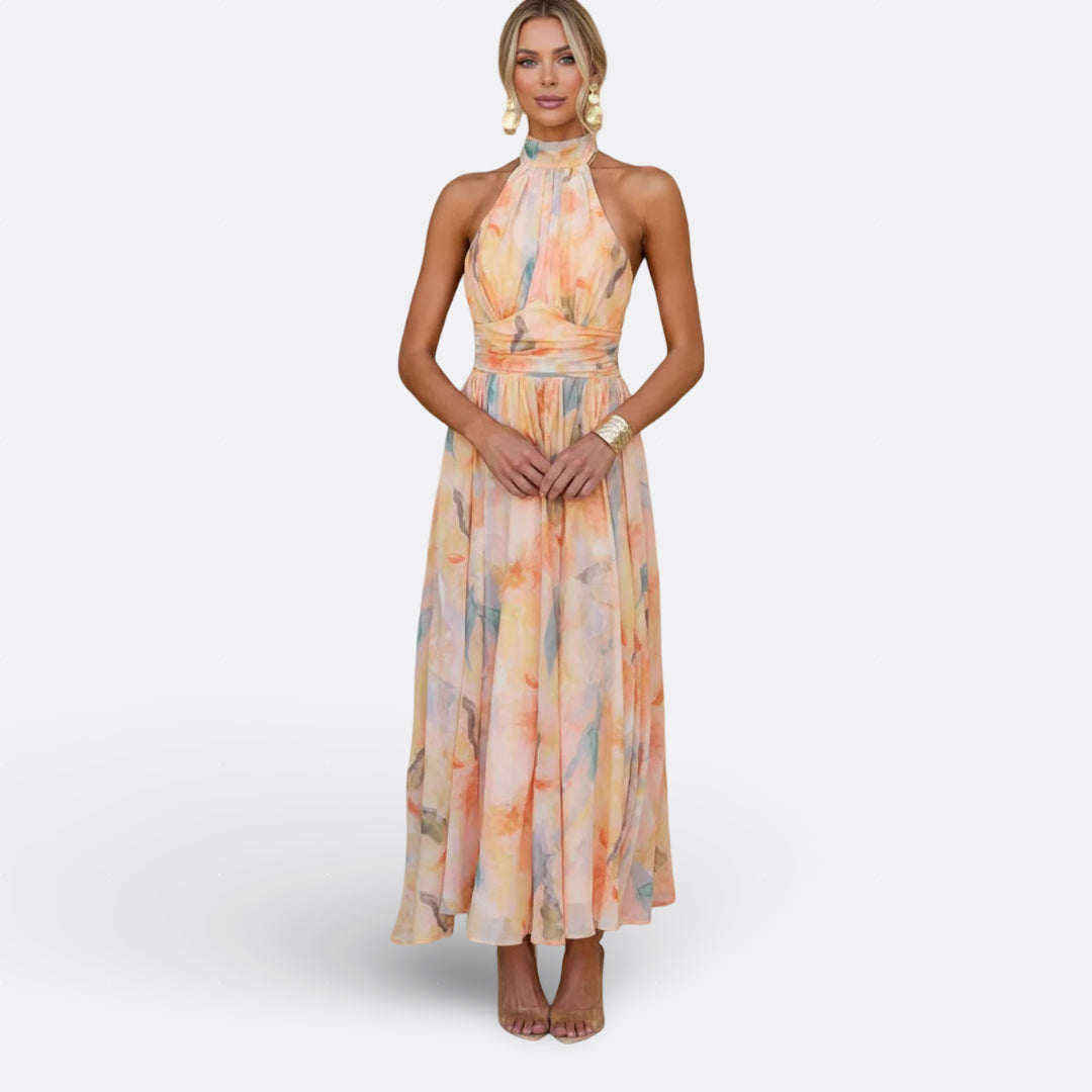Aurora - Robe Longue Pastel à Col Licou