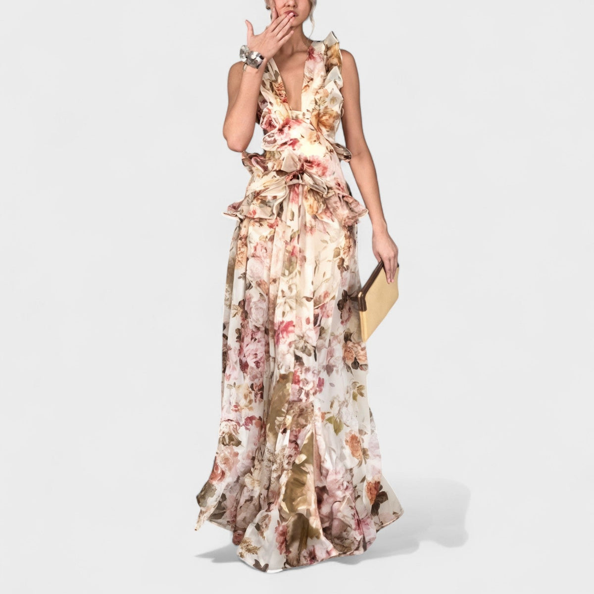Isabela - Robe Longue à Volants et Motif Floral