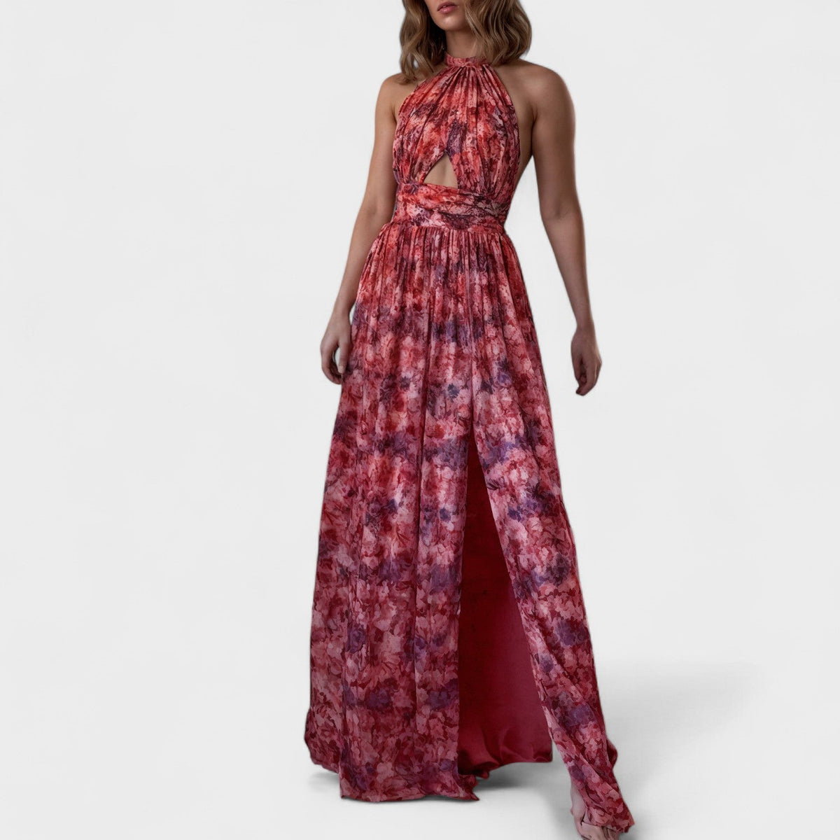 Florária - Robe Longue Rouge à Découpes