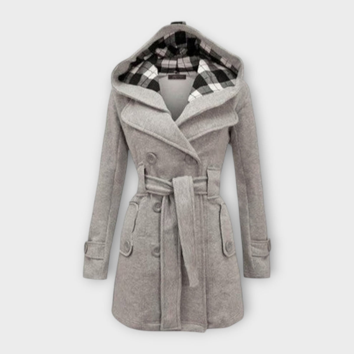 Evelyn - Manteau d'Hiver Chaud Gris à Capuche