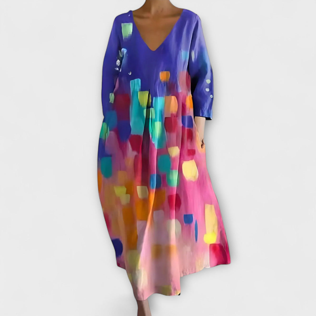Fiona - Robe Longue Colorée à Col V