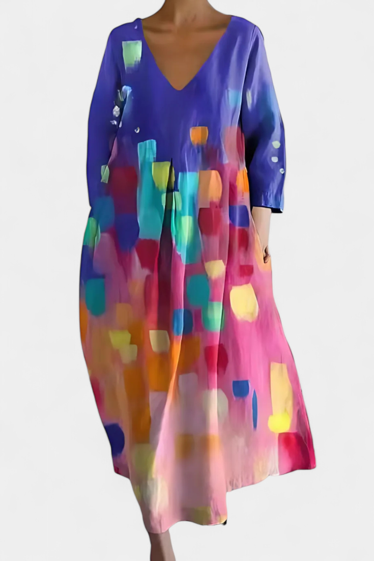 Ana - Robe Fluide Colorée à Motif Aquarelle