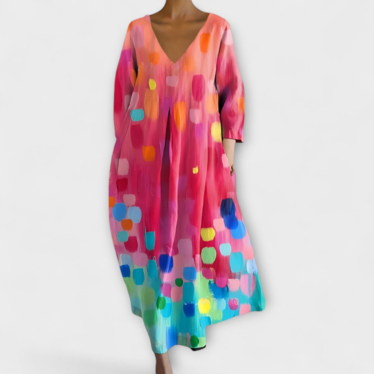 Fiona - Robe Longue Colorée à Col V
