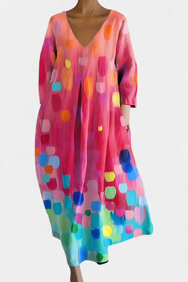 Ana - Robe Fluide Colorée à Motif Aquarelle