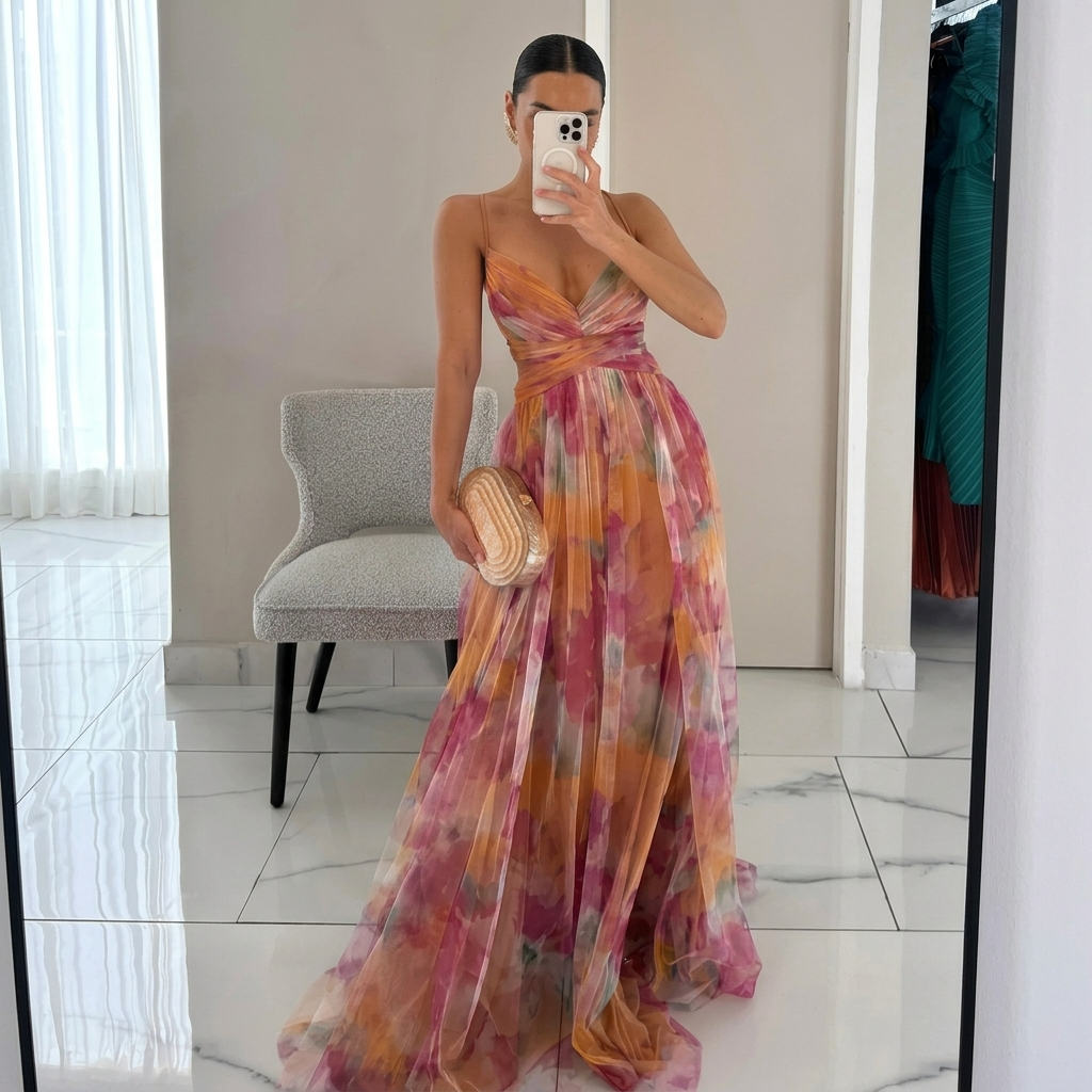 Margarida - Robe Longue Colorée à Imprimé Floral
