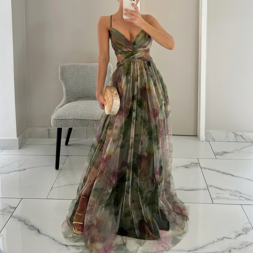 Margarida - Robe Longue Colorée à Imprimé Floral