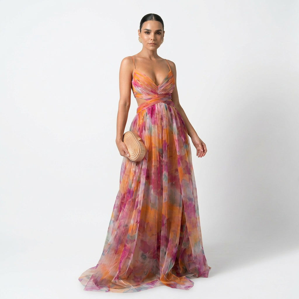 Margarida - Robe Longue Colorée à Imprimé Floral