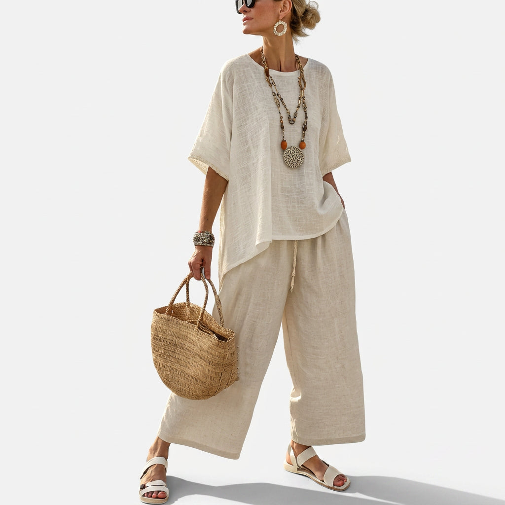 Catarina - Ensemble en Lin Minimaliste Beige