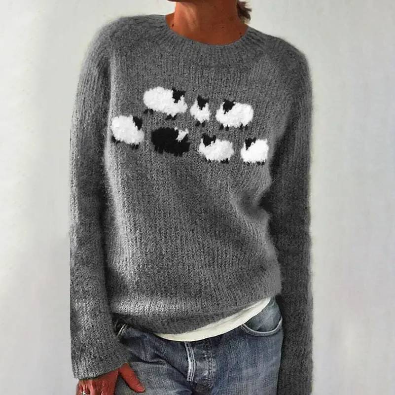 Bianca | Pull Gris à Motif Mouton