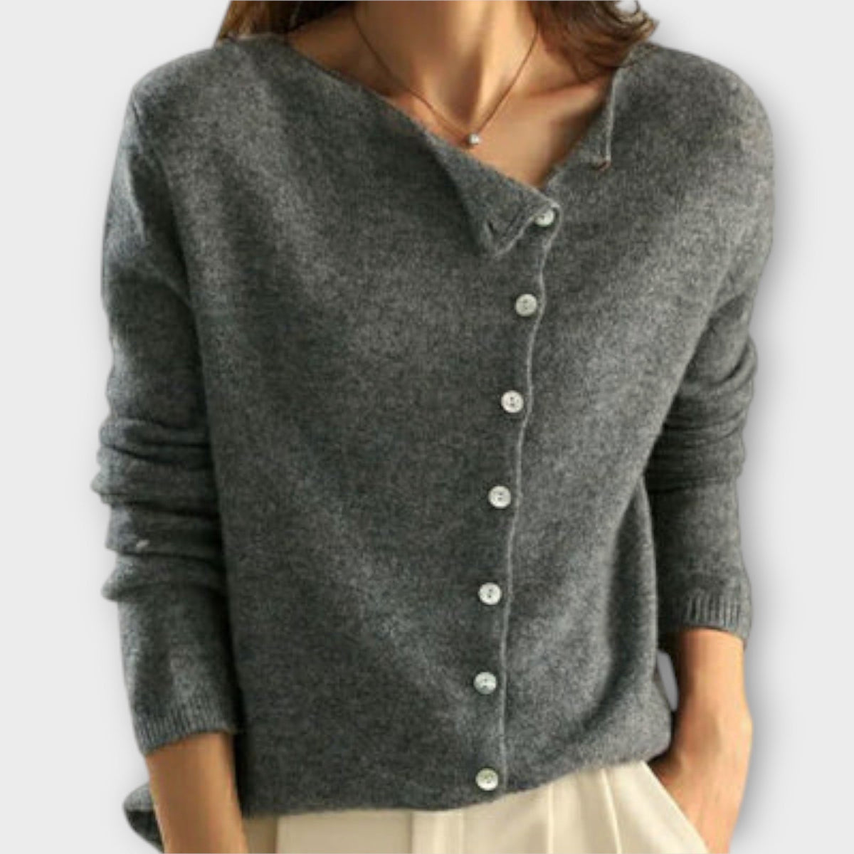 Paige - Cardigan Confortable Gris à Boutons