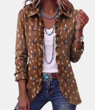 Ilenia | Veste bohème imprimé animalier à volants