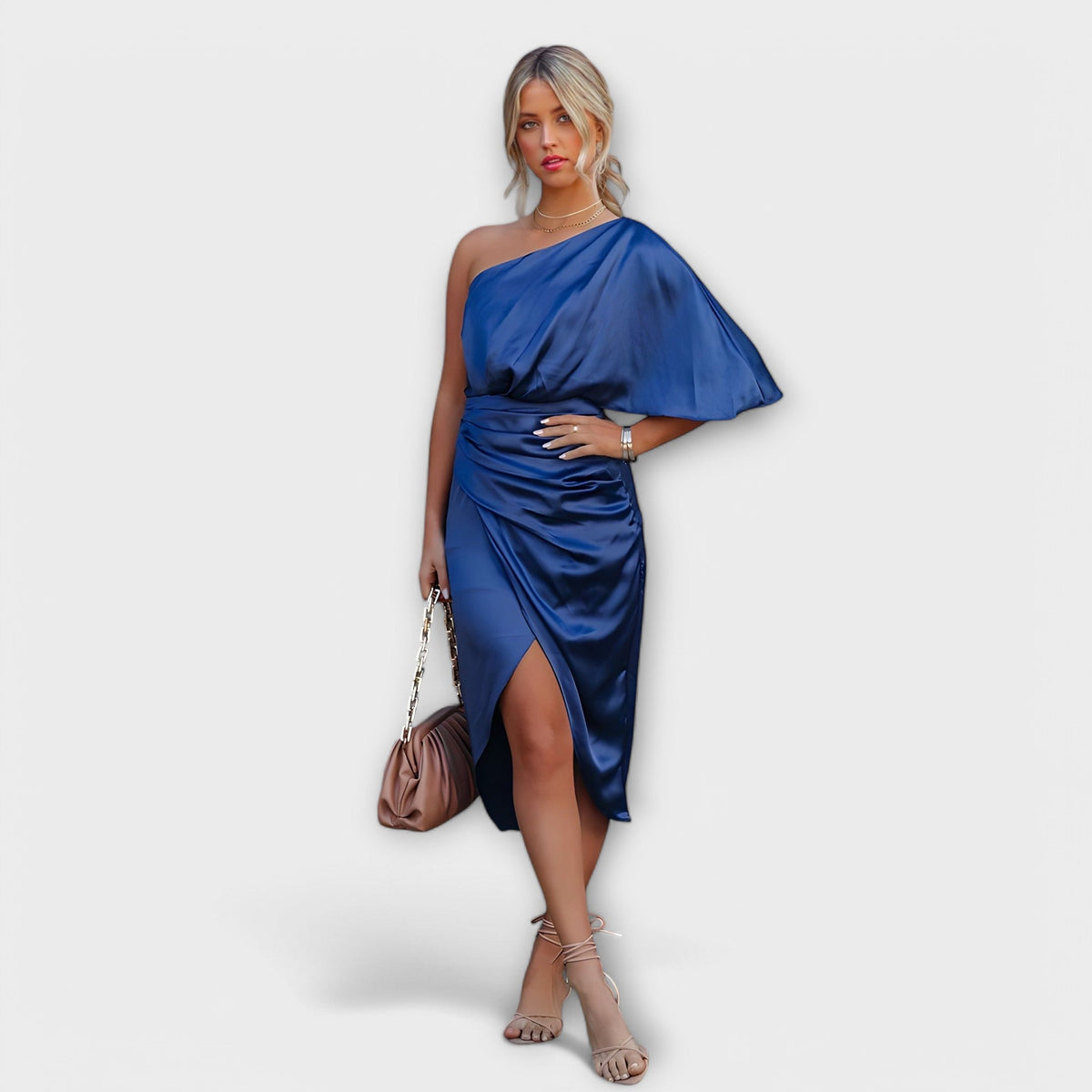 Élise - Robe de Soirée Luxueuse Bleue Une Épaule