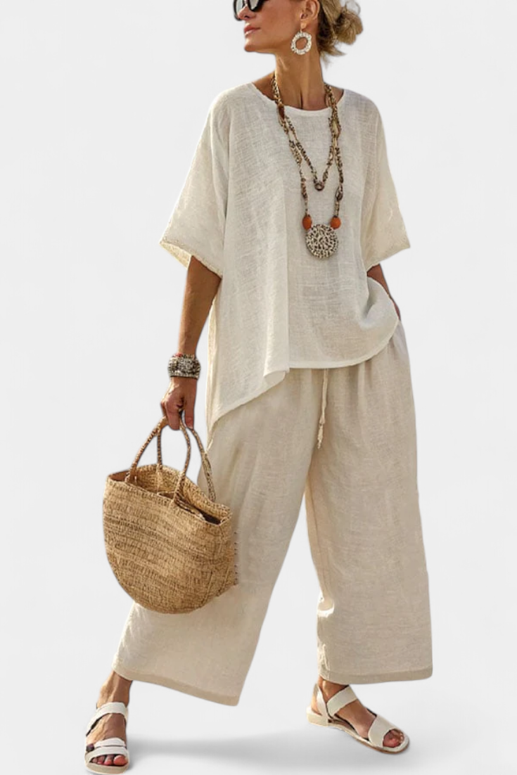 Catarina - Ensemble en Lin Minimaliste Beige