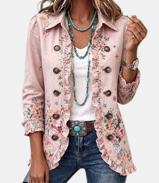 Martina | Veste fleurie à volants et boutons