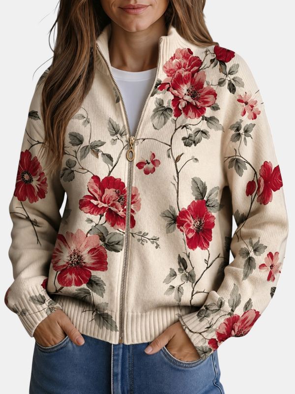 Yolanda | Cardigan en maille à imprimé vintage de roses