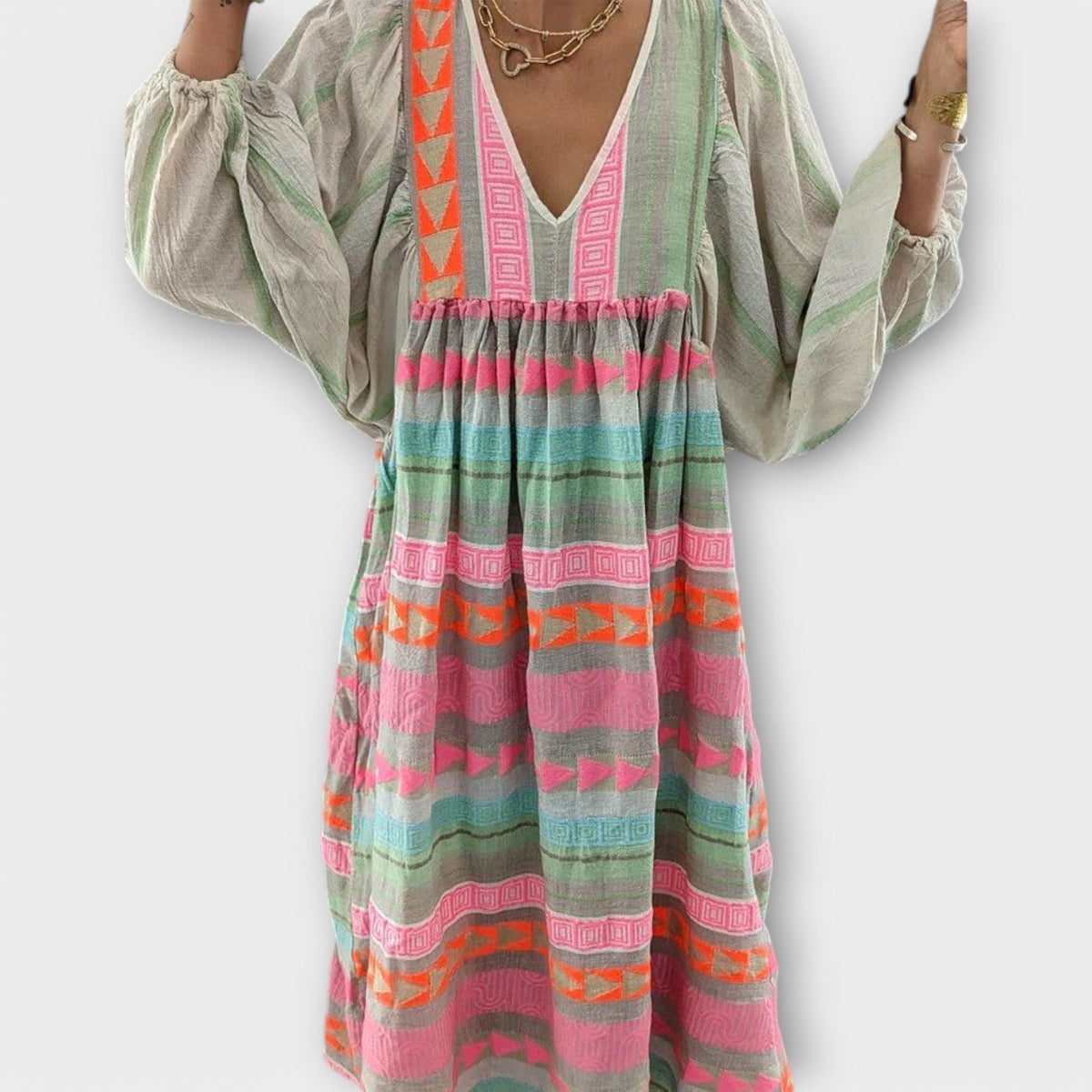 Hermine - Robe Ample Colorée à Motif Ethnique