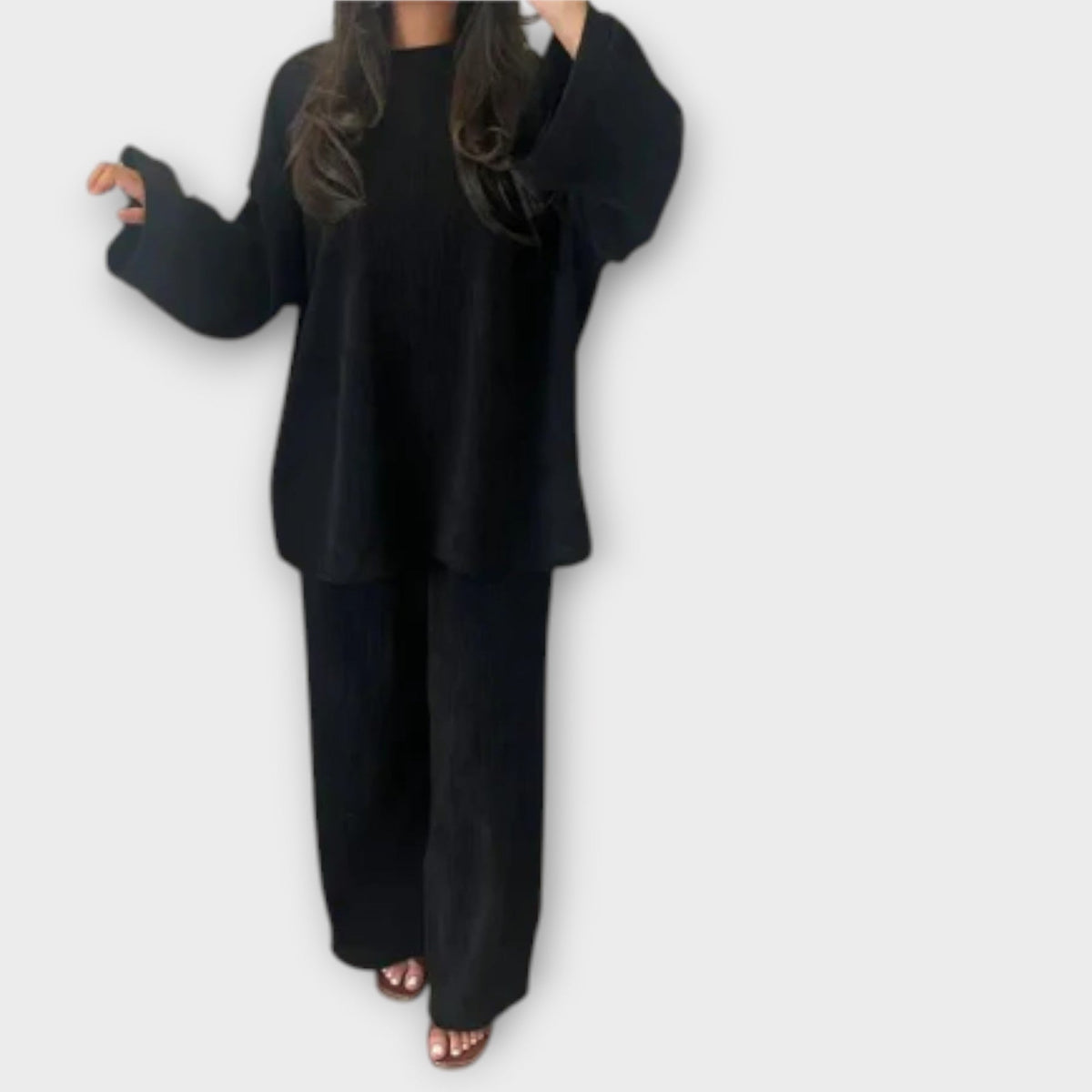 Ingrid - Ensemble Tricoté Côtelé Oversize Vert Foncé