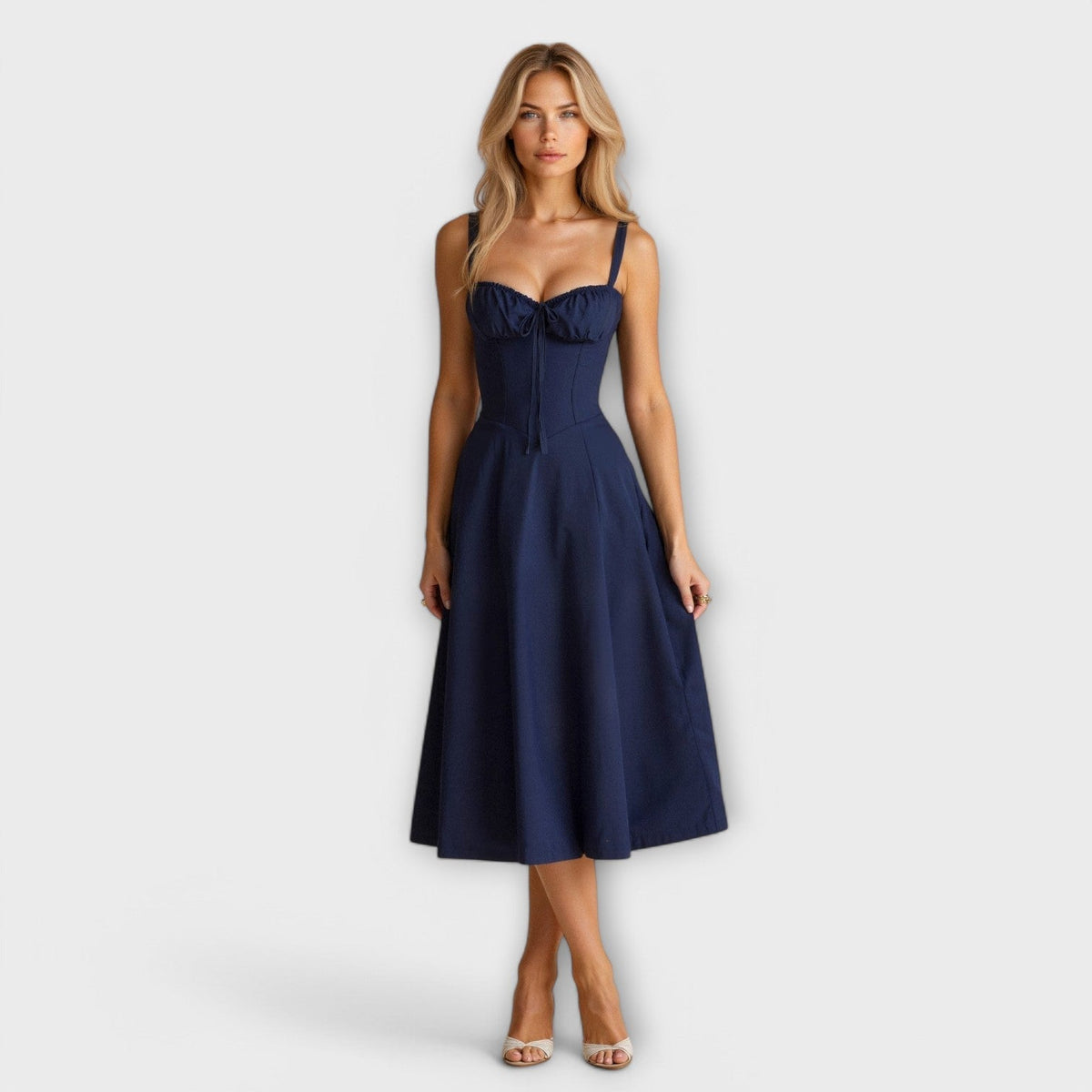 Kiana - Robe Midi Corset Crème à Petites Fleurs