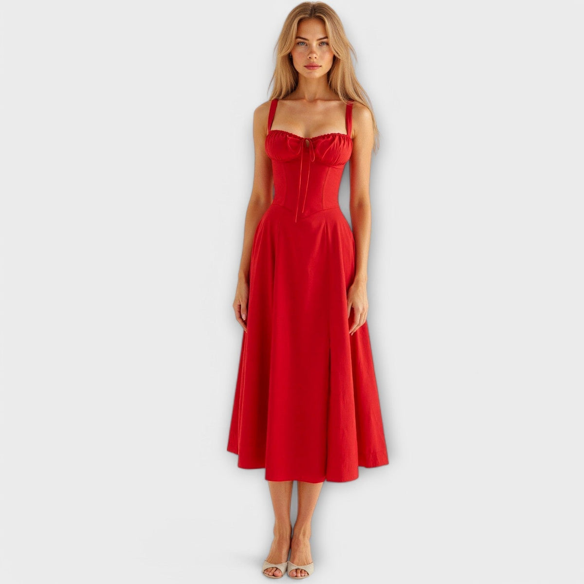 Kiana - Robe Midi Corset Crème à Petites Fleurs