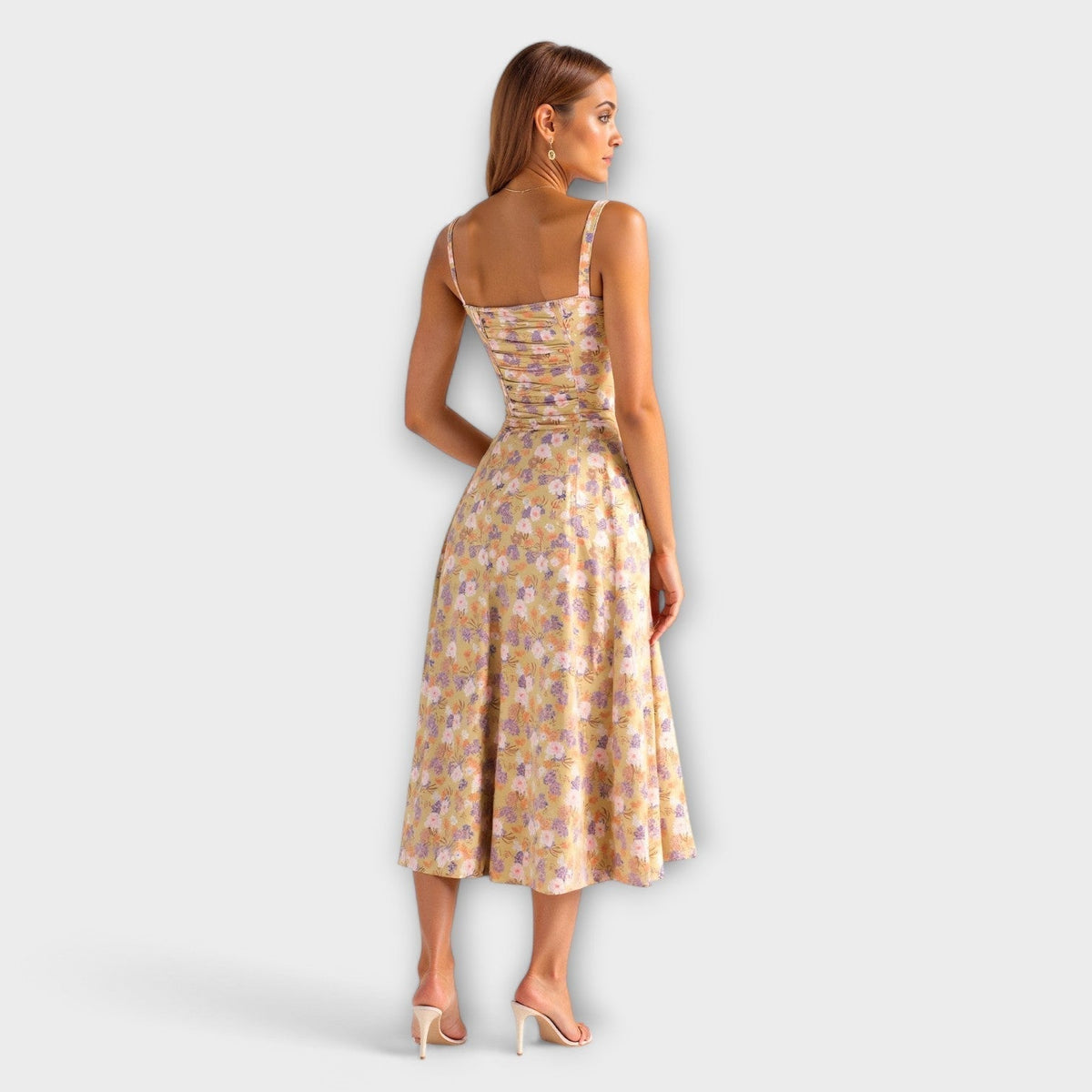 Kiana - Robe Midi Corset Crème à Petites Fleurs