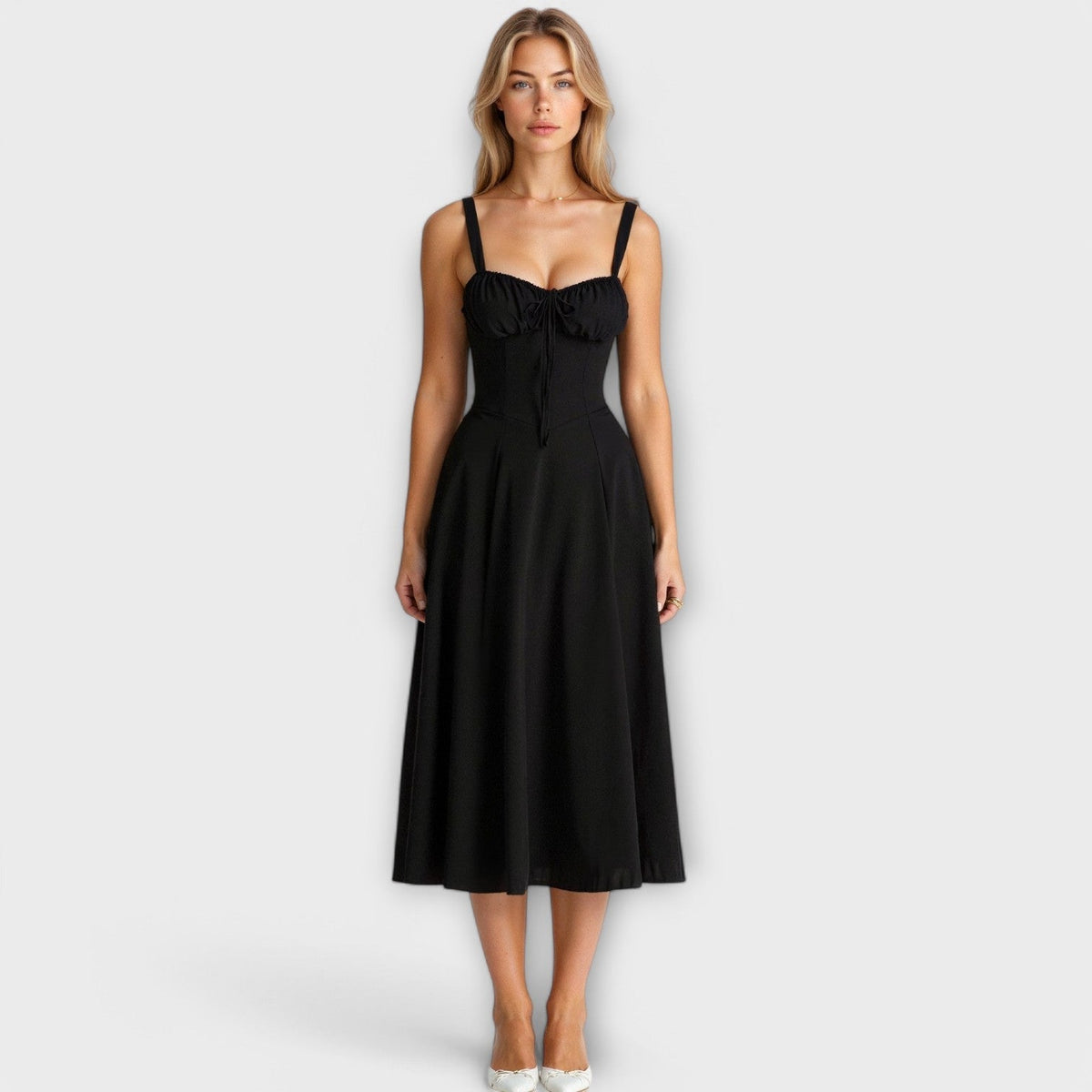 Kiana - Robe Midi Corset Crème à Petites Fleurs