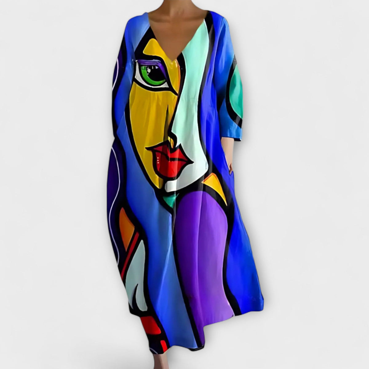 Fiona - Robe Longue Colorée à Col V