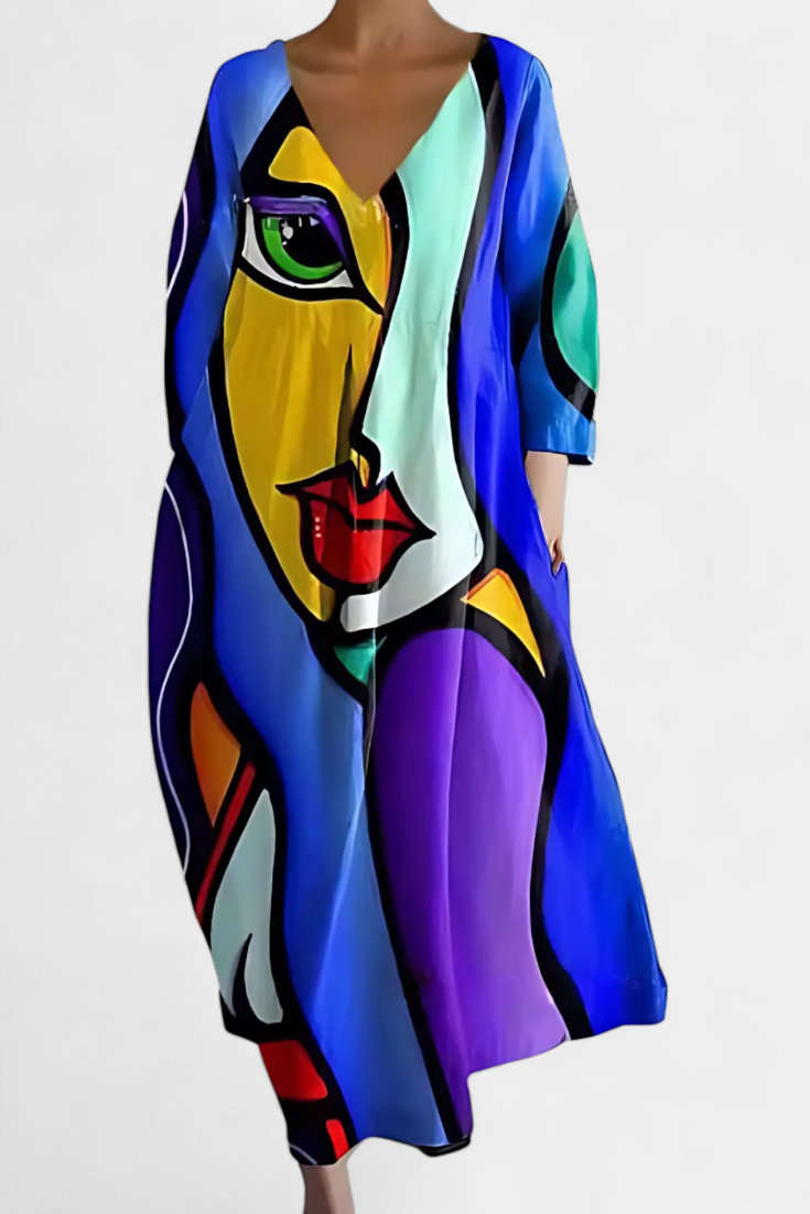 Ana - Robe Fluide Colorée à Motif Aquarelle