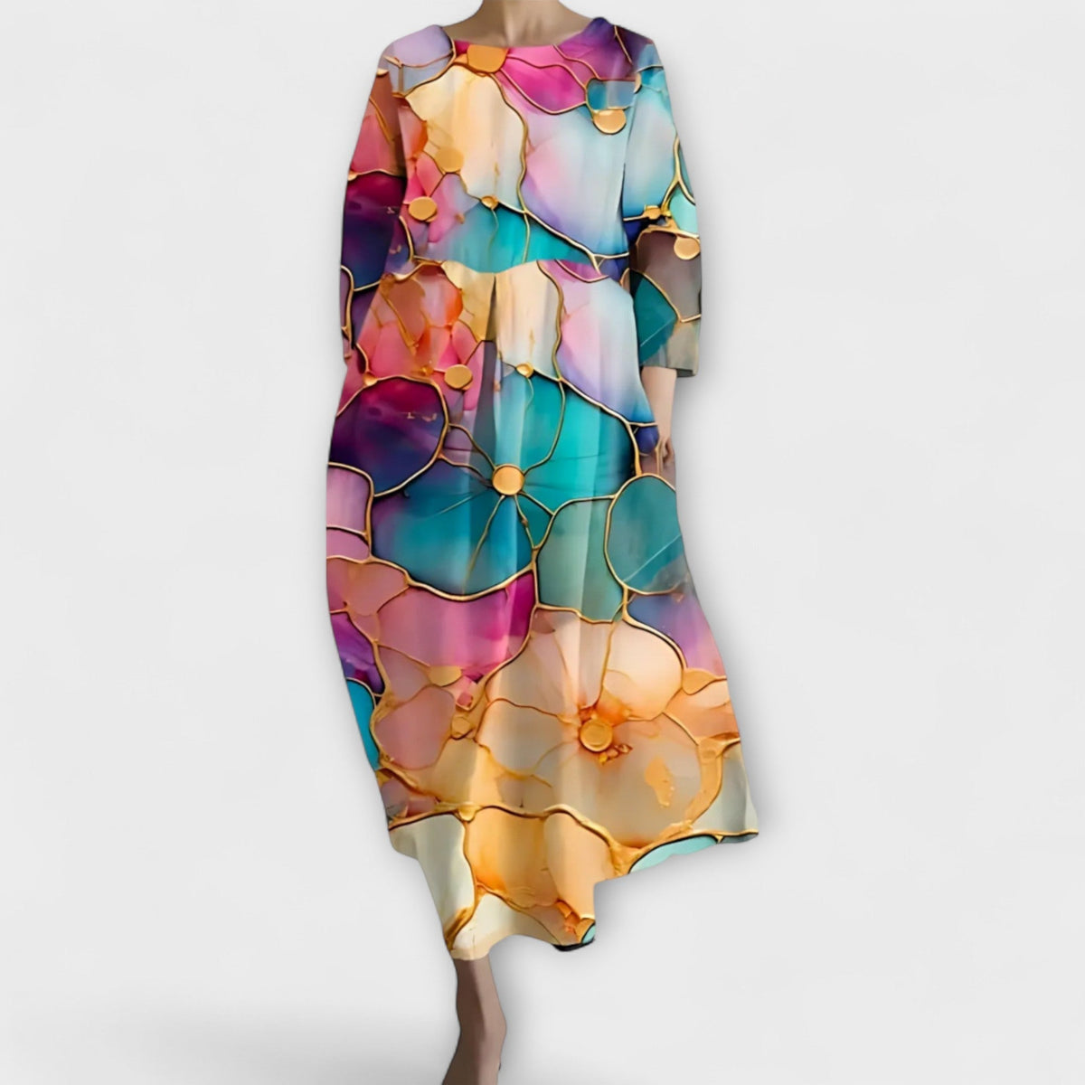 Fiona - Robe Longue Colorée à Col V