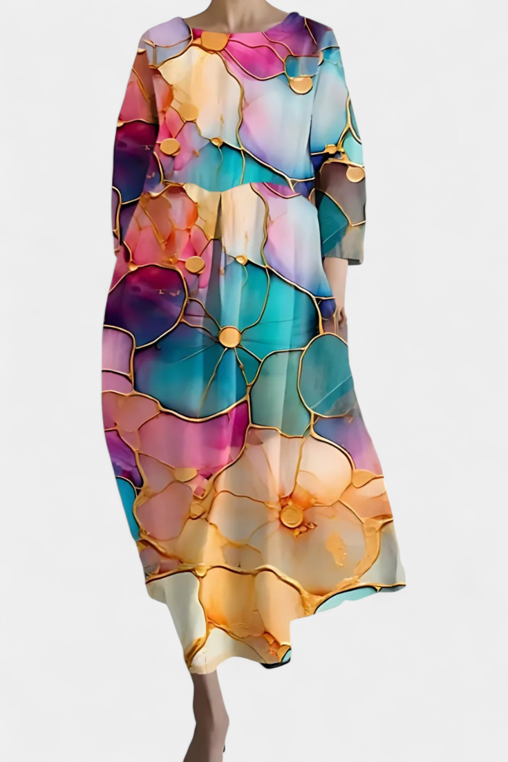 Ana - Robe Fluide Colorée à Motif Aquarelle