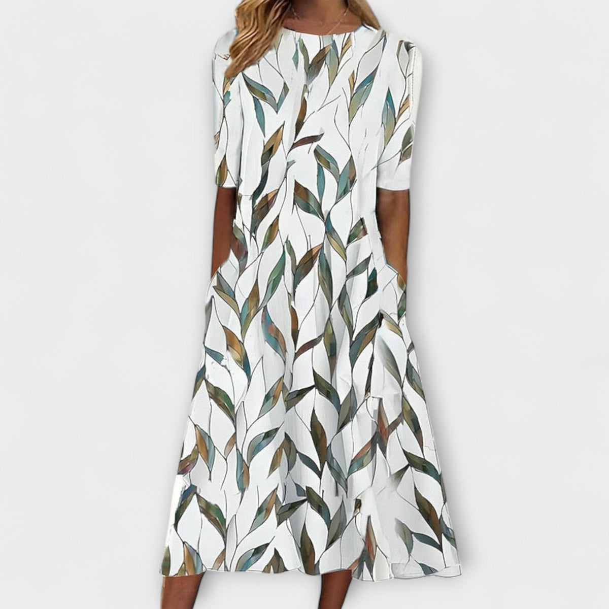 Adelina - Robe Blanche à Motif Floral Bleu