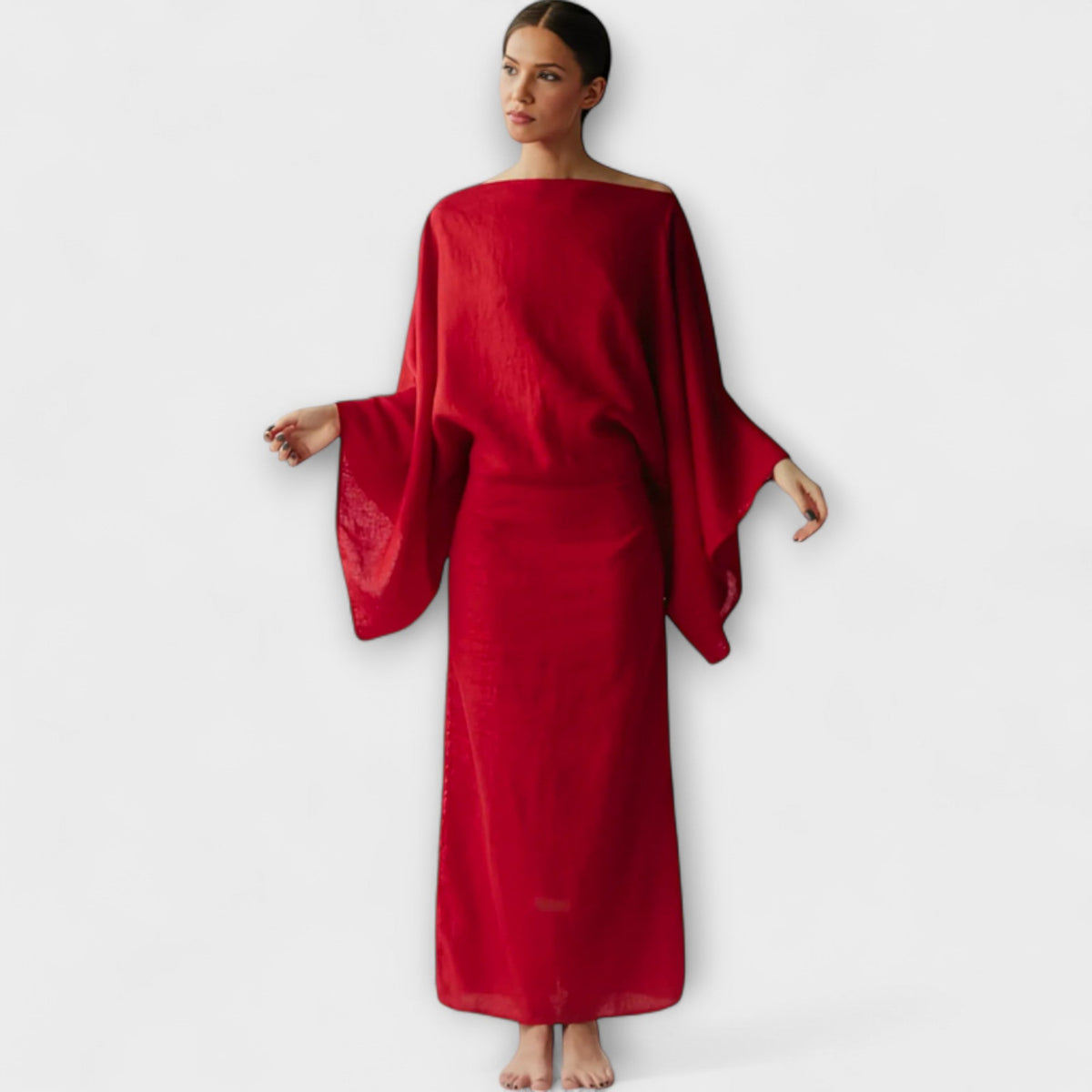 Dana - Robe Kimono en Lin Bleu