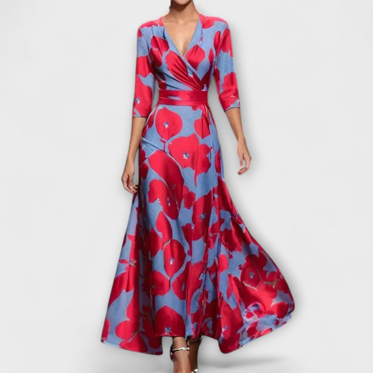Alma - Robe Blanche et Bleue à Motif Floral