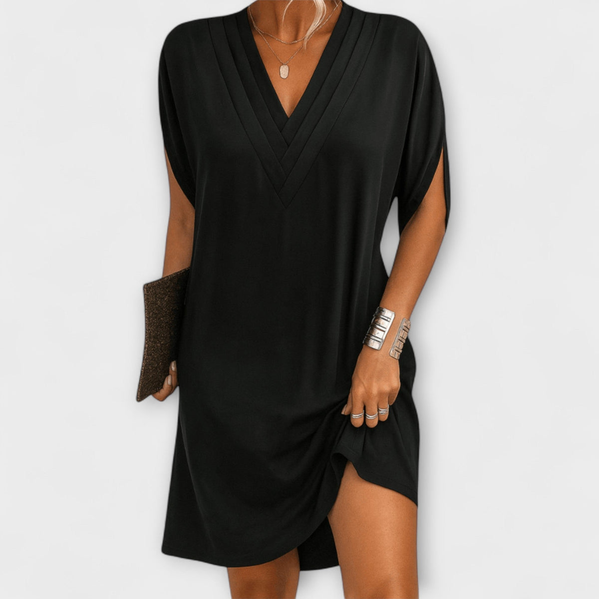 Adeline - Robe d'Été Vert Olive à Col V