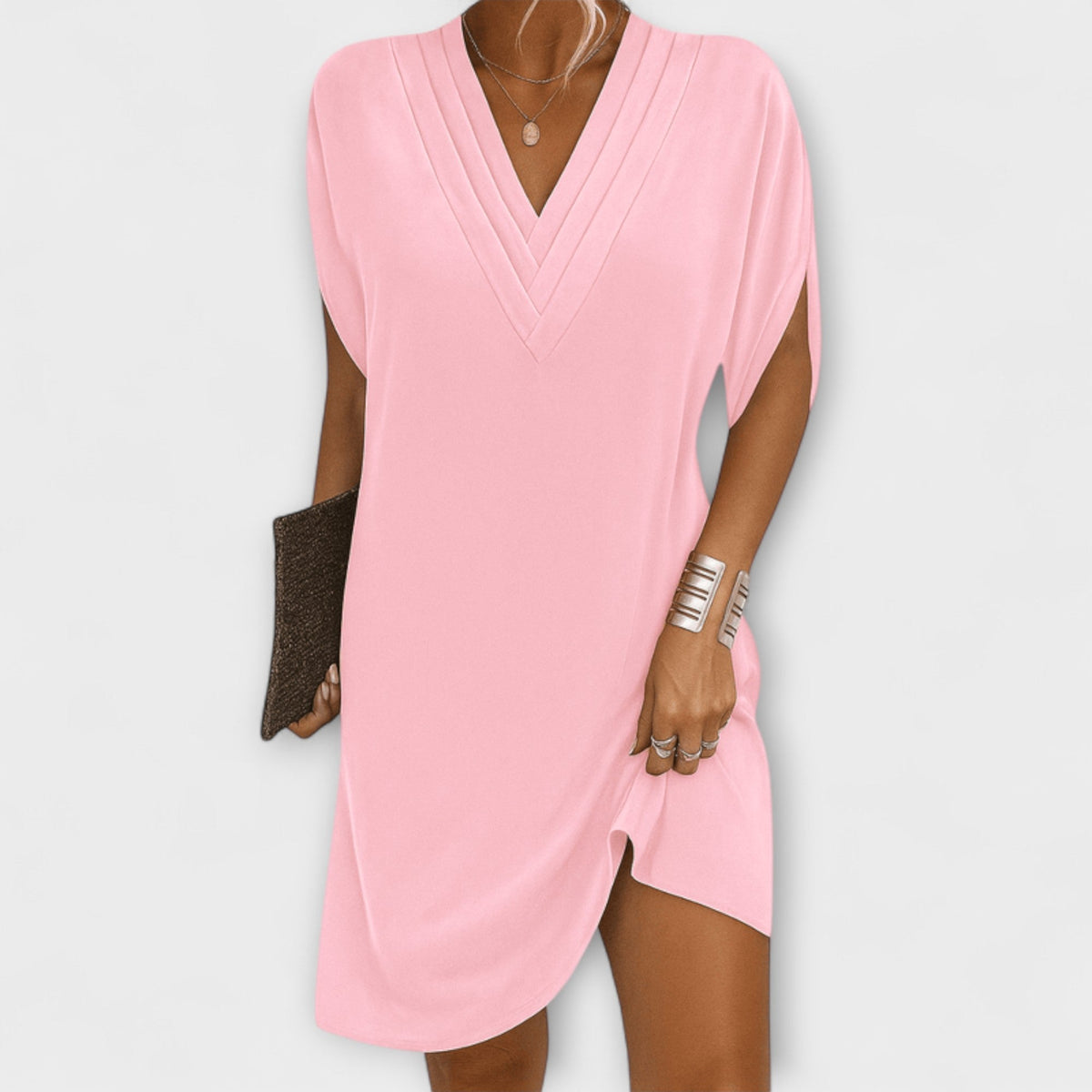 Adeline - Robe d'Été Vert Olive à Col V
