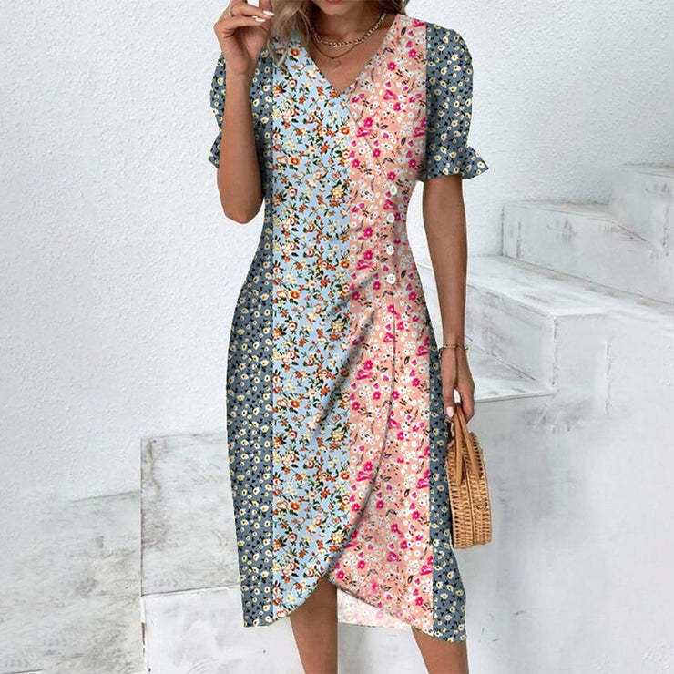 Rita - Robe Portefeuille Grise à Pois