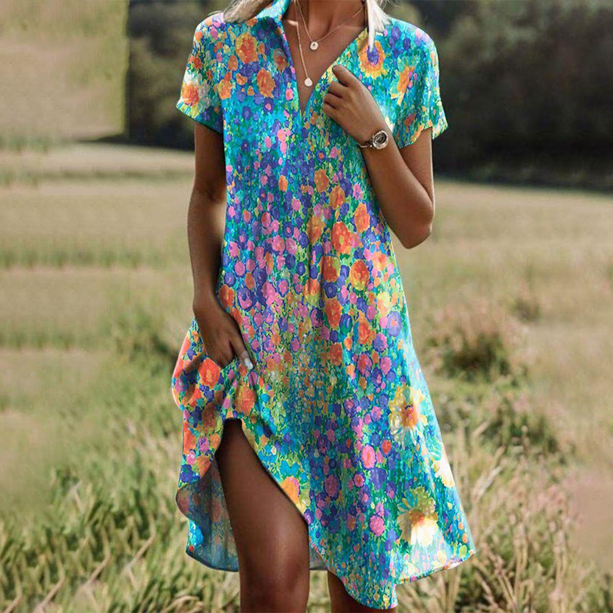 Eterna - Robe Midi Colorée à Motif Floral