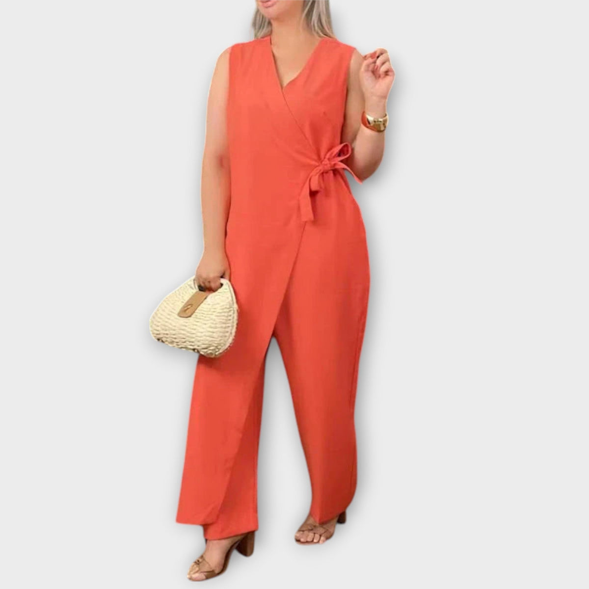 Lilianna - Combinaison Élégante Orange Cache-Cœur