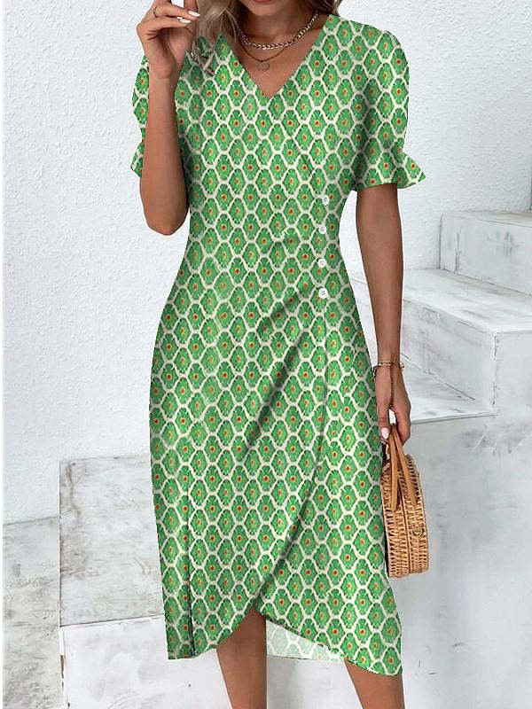 Rita - Robe Portefeuille Grise à Pois
