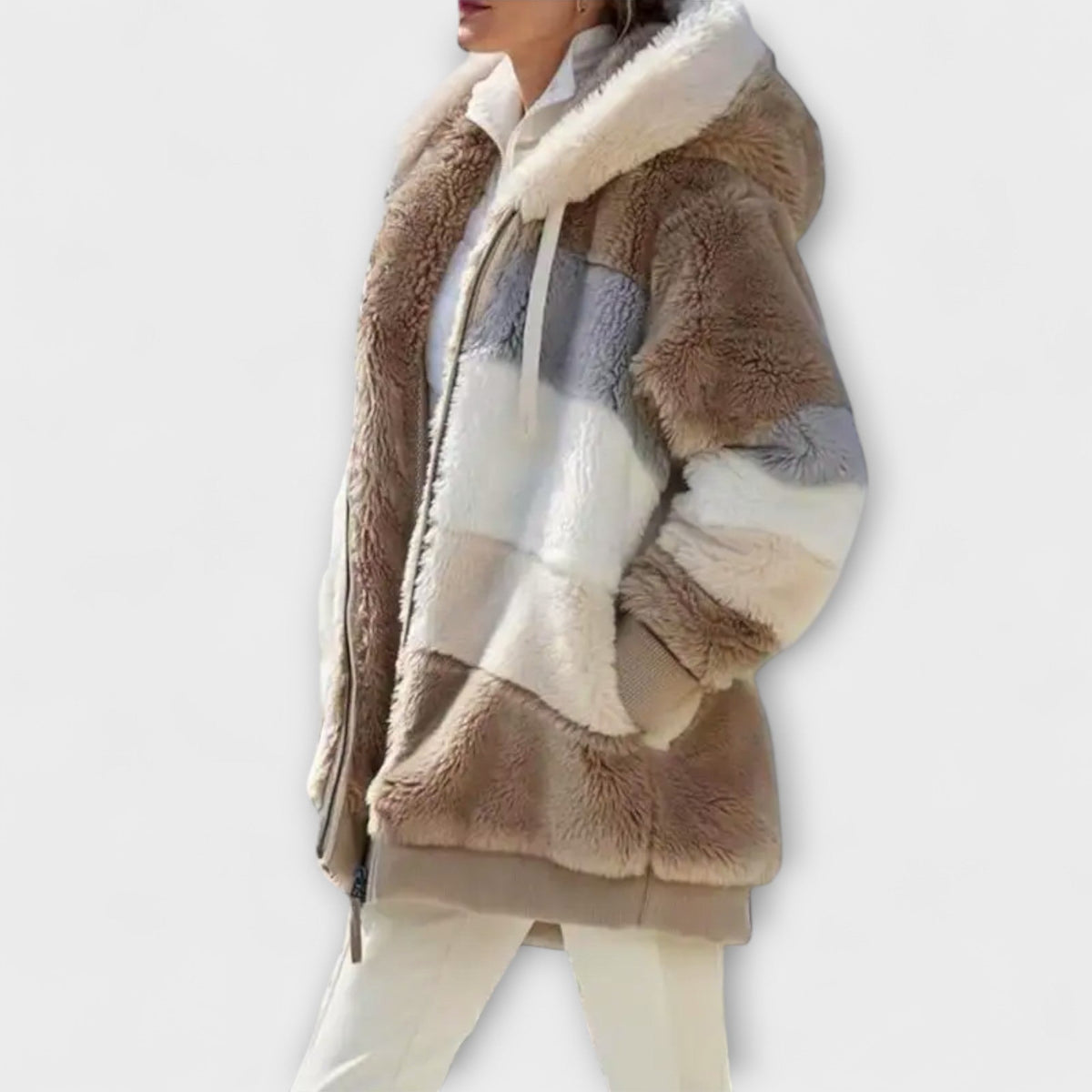 Erika - Doudoune Douillette Beige Color-Block