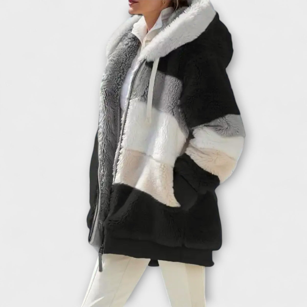 Erika - Doudoune Douillette Beige Color-Block